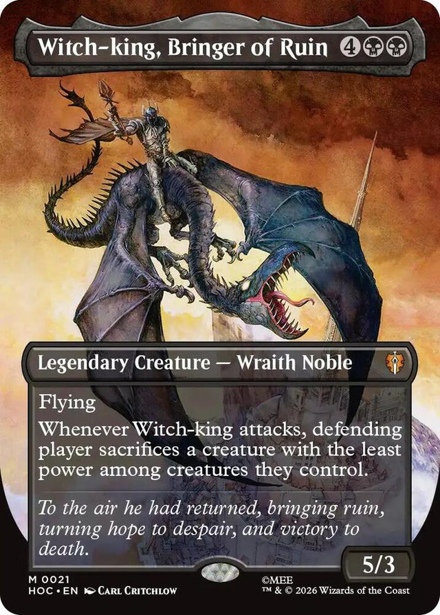 Magic Witch-king, Bringer of Ruin #21 The Hobbit: Eternal-Legal Borderless Non-Foil Near Mint English Trading Card — catalog front, TCGplayer SKU 9420704