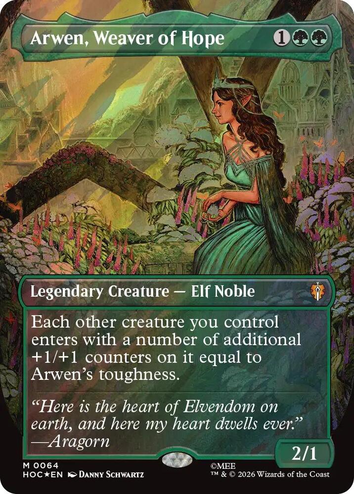 Magic Arwen, Weaver of Hope (Borderless) #64 The Hobbit: Eternal-Legal Surge Foil Foil Near Mint English Trading Card — catalog front, TCGplayer SKU 9426582