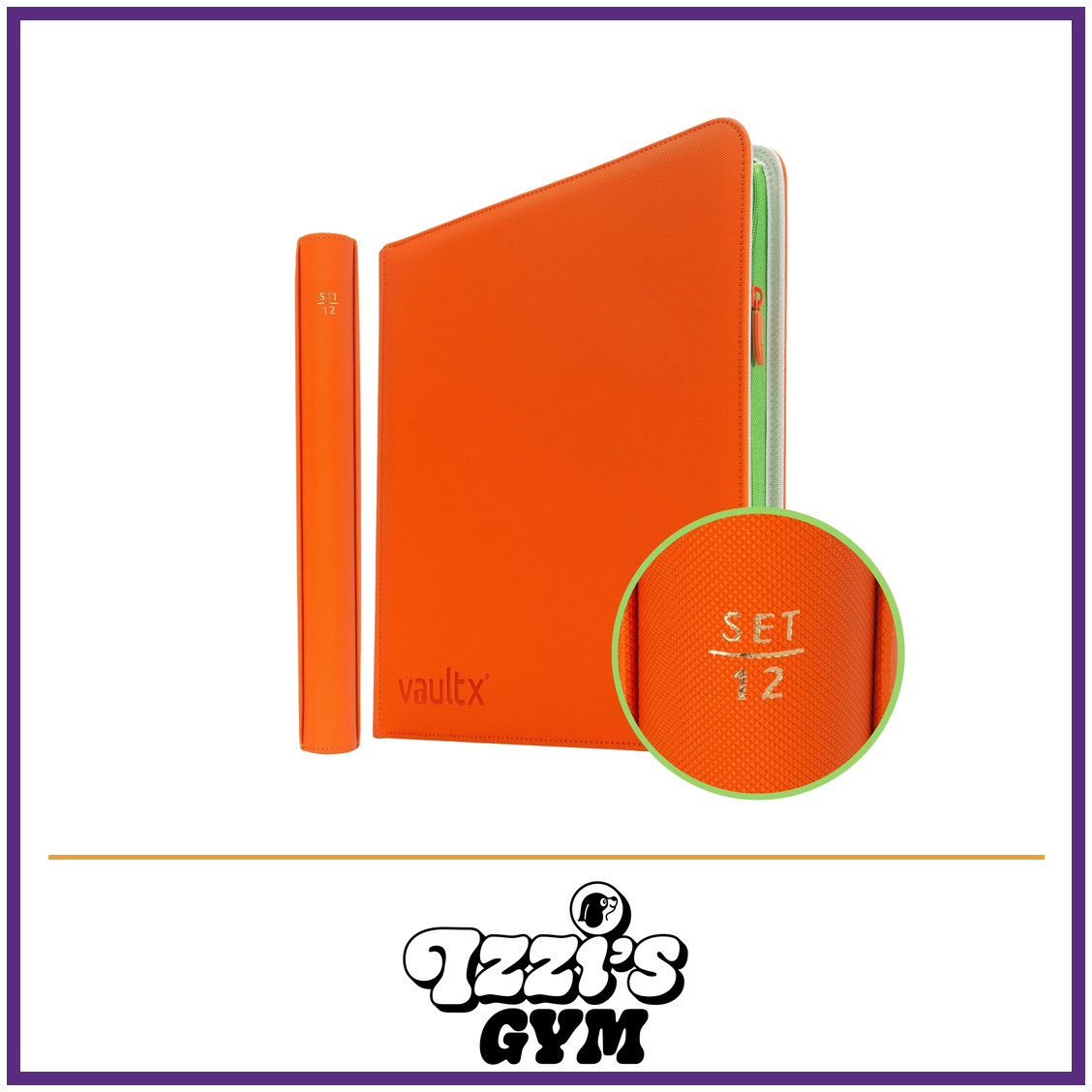 Vault X 12-Pocket Exo-Tec Zip Binder SET12 — SET12 (Unlimited), manufacturer front-cover photo in approved Izzi’s Gym frame