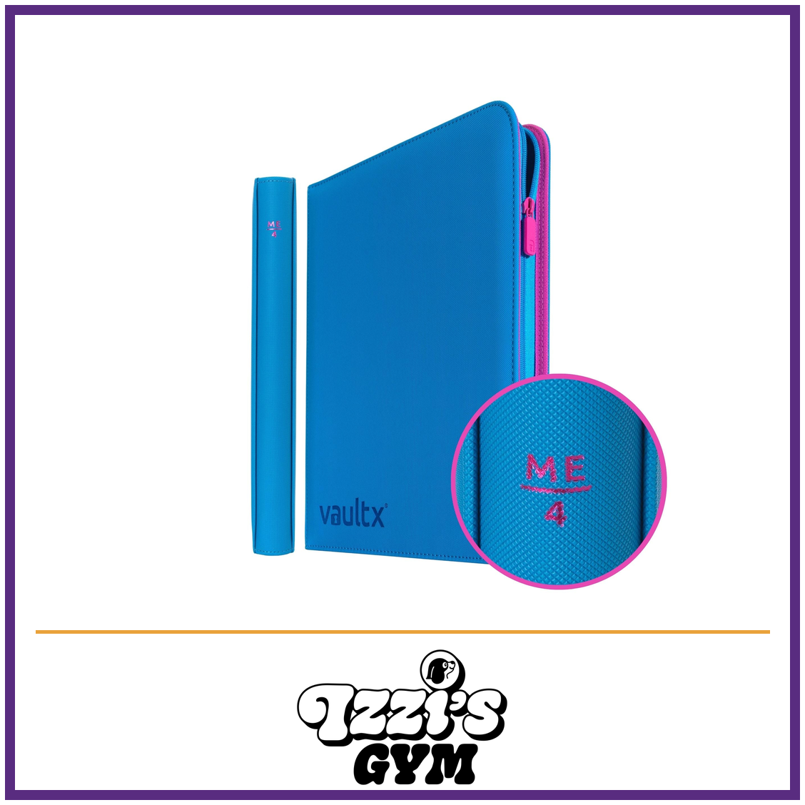 Vault X 9-Pocket Exo-Tec Zip Binder ME4 — ME4 (First Edition), manufacturer front-cover photo in approved Izzi’s Gym frame