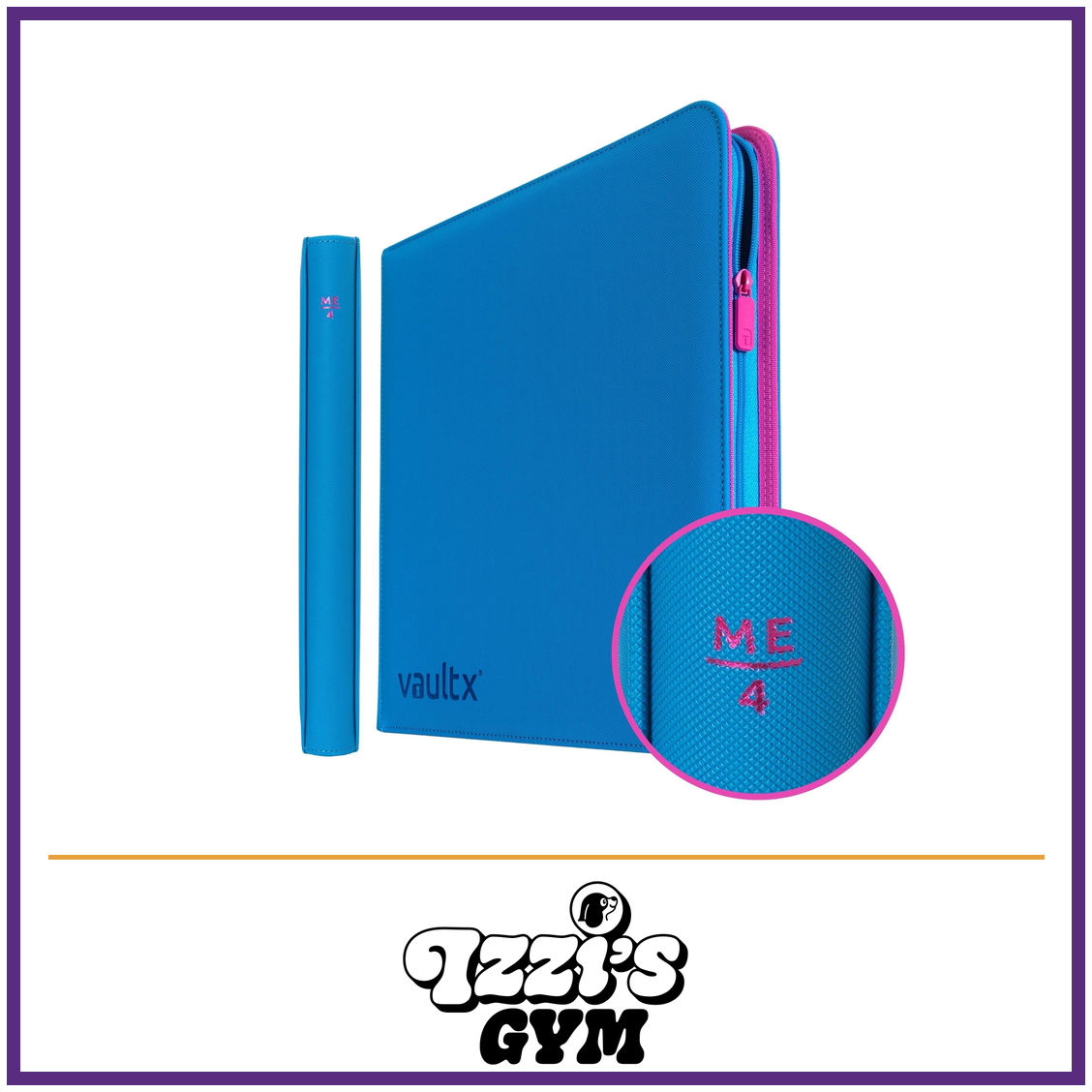 Vault X 12-Pocket Exo-Tec Zip Binder ME4 — ME4 (Unlimited), manufacturer front-cover photo in approved Izzi’s Gym frame