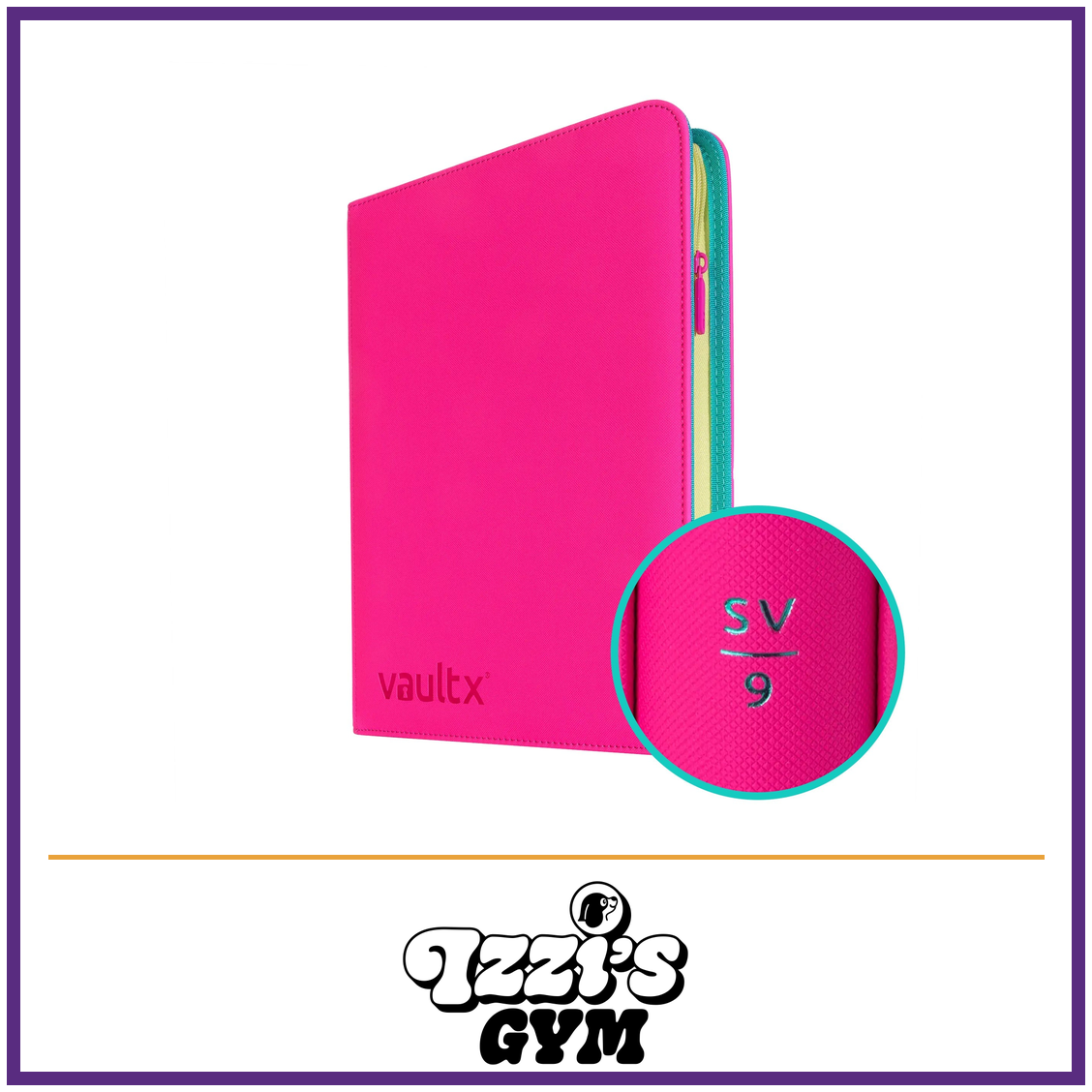 Vault X 9-Pocket Exo-Tec Zip Binder SV9 — SV9 (Unlimited), manufacturer front-cover photo in approved Izzi’s Gym frame