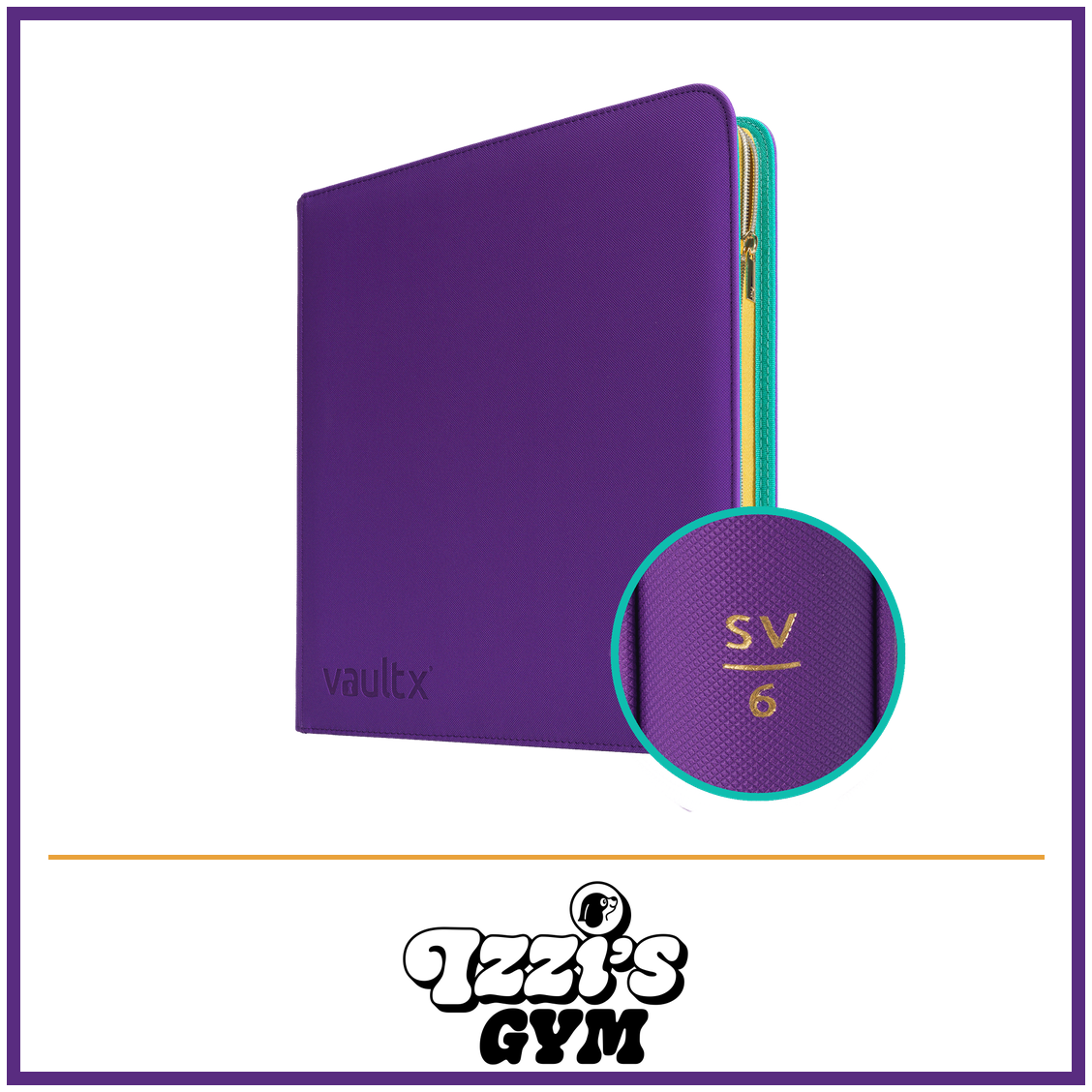 Vault X 12-Pocket Exo-Tec Zip Binder SV6 — SV6 (First Edition), manufacturer front-cover photo in approved Izzi’s Gym frame