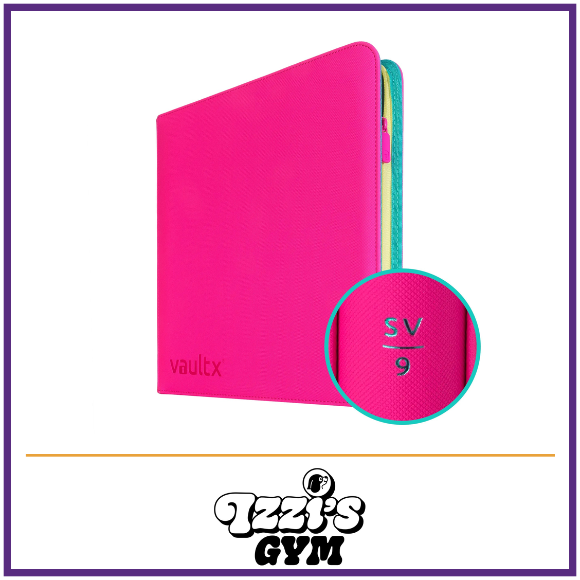 Vault X 12-Pocket Exo-Tec Zip Binder SV9 — SV9 (First Edition), manufacturer front-cover photo in approved Izzi’s Gym frame