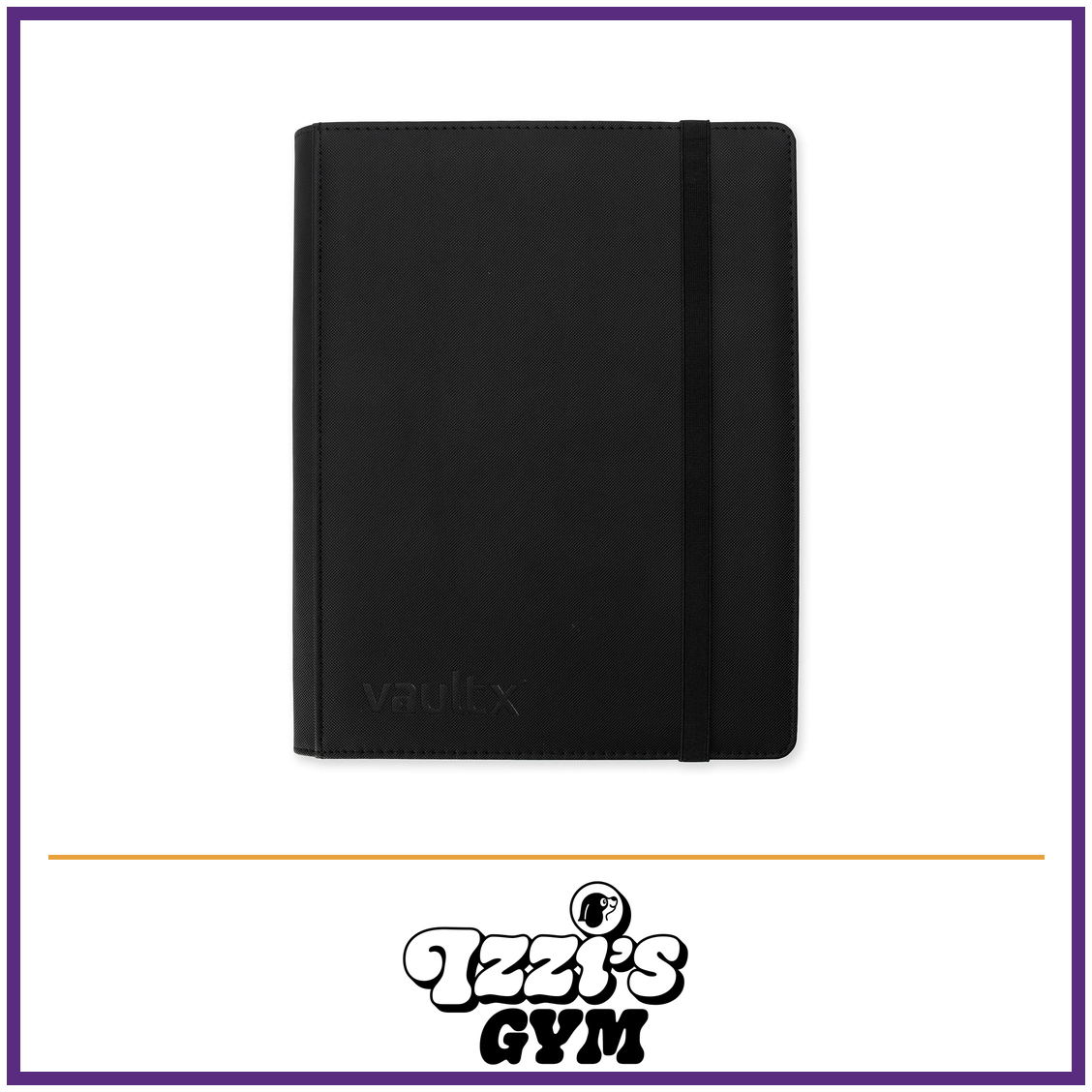 Vault X 9-Pocket Exo-Tec Strap Binder — Signature Black, manufacturer front-cover photo in approved Izzi’s Gym frame