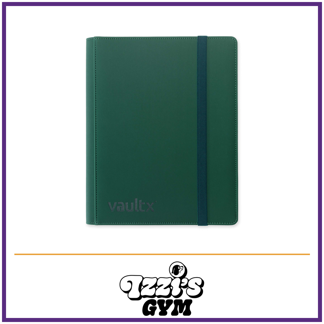 Vault X 9-Pocket Exo-Tec Strap Binder — Forest Green, manufacturer front-cover photo in approved Izzi’s Gym frame
