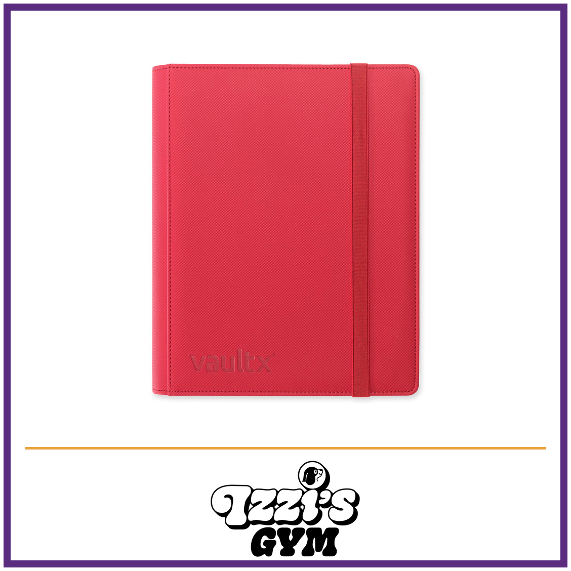Vault X 9-Pocket Exo-Tec Strap Binder — Fire Red, manufacturer front-cover photo in approved Izzi’s Gym frame