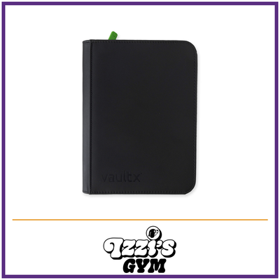 Vault X 4-Pocket Exo-Tec Zip Binder — Signature Black, manufacturer front-cover photo in approved Izzi’s Gym frame