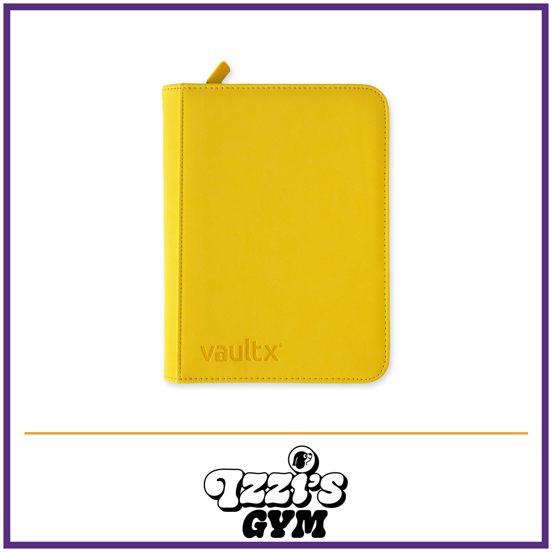 Vault X 4-Pocket Exo-Tec Zip Binder — Sunrise Yellow, manufacturer front-cover photo in approved Izzi’s Gym frame
