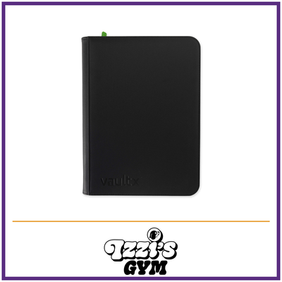 Vault X 9-Pocket Exo-Tec Zip Binder — Signature Black, manufacturer front-cover photo in approved Izzi’s Gym frame