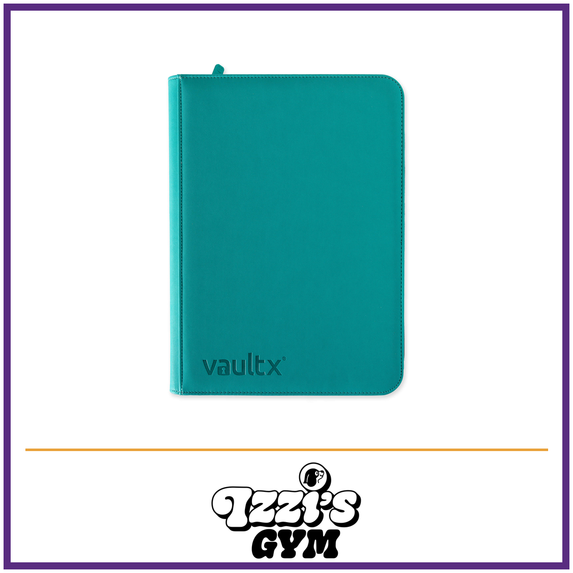 Vault X 9-Pocket Exo-Tec Zip Binder — Ocean Blue, manufacturer front-cover photo in approved Izzi’s Gym frame