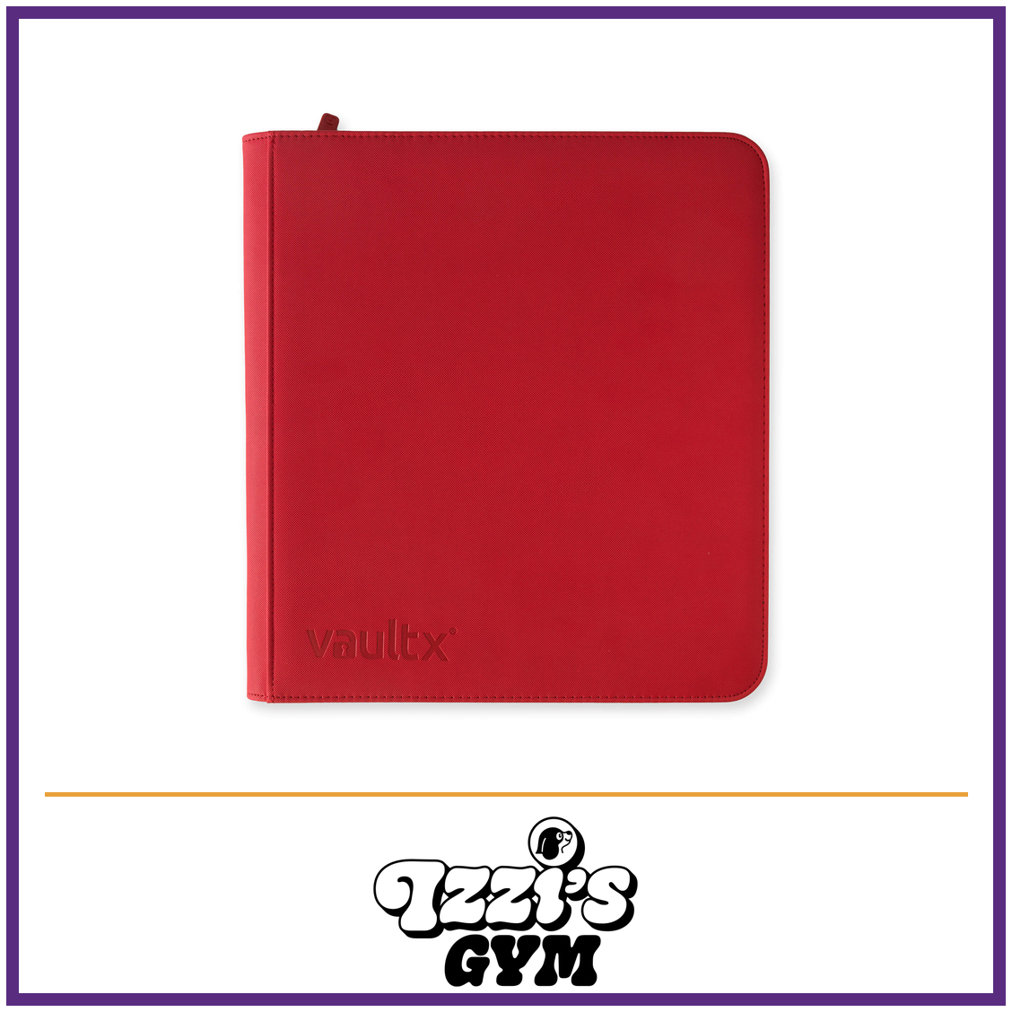 Vault X 12-Pocket Exo-Tec Zip Binder — Fire Red, manufacturer front-cover photo in approved Izzi’s Gym frame