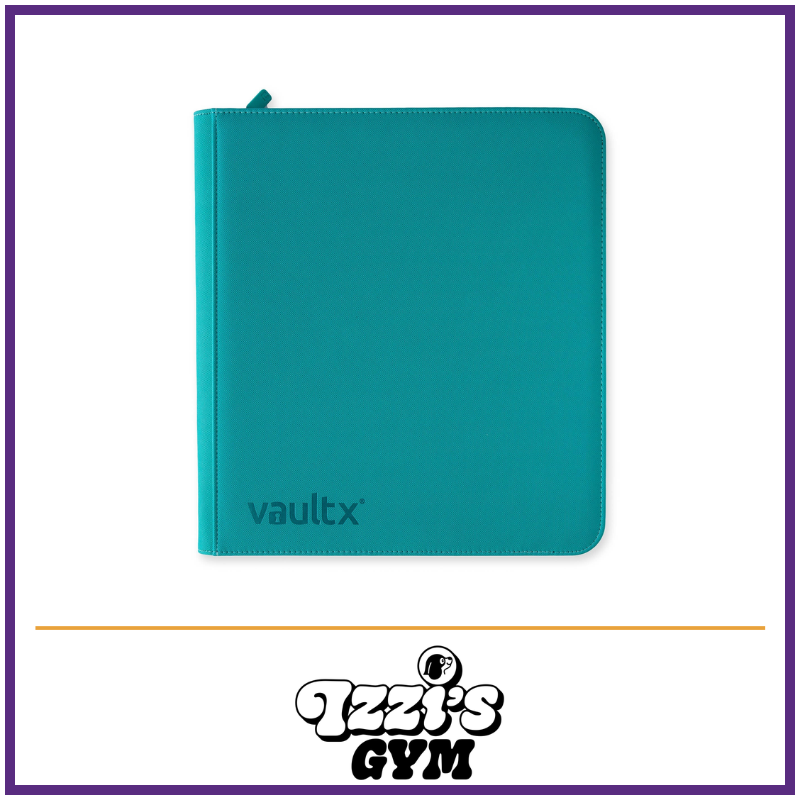 Vault X 12-Pocket Exo-Tec Zip Binder — Ocean Blue, manufacturer front-cover photo in approved Izzi’s Gym frame