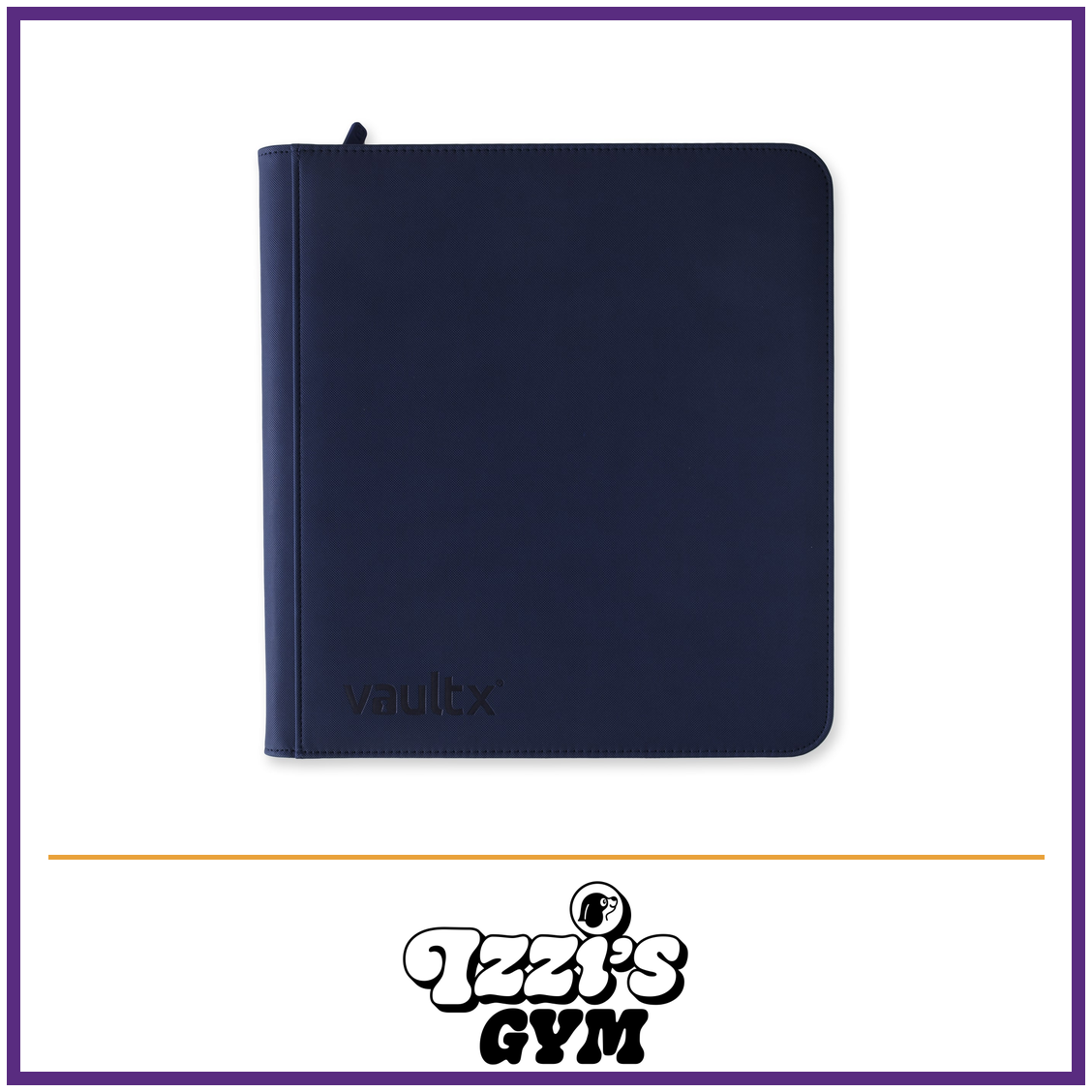 Vault X 12-Pocket Exo-Tec Zip Binder XL — Royal Blue, manufacturer front-cover photo in approved Izzi’s Gym frame