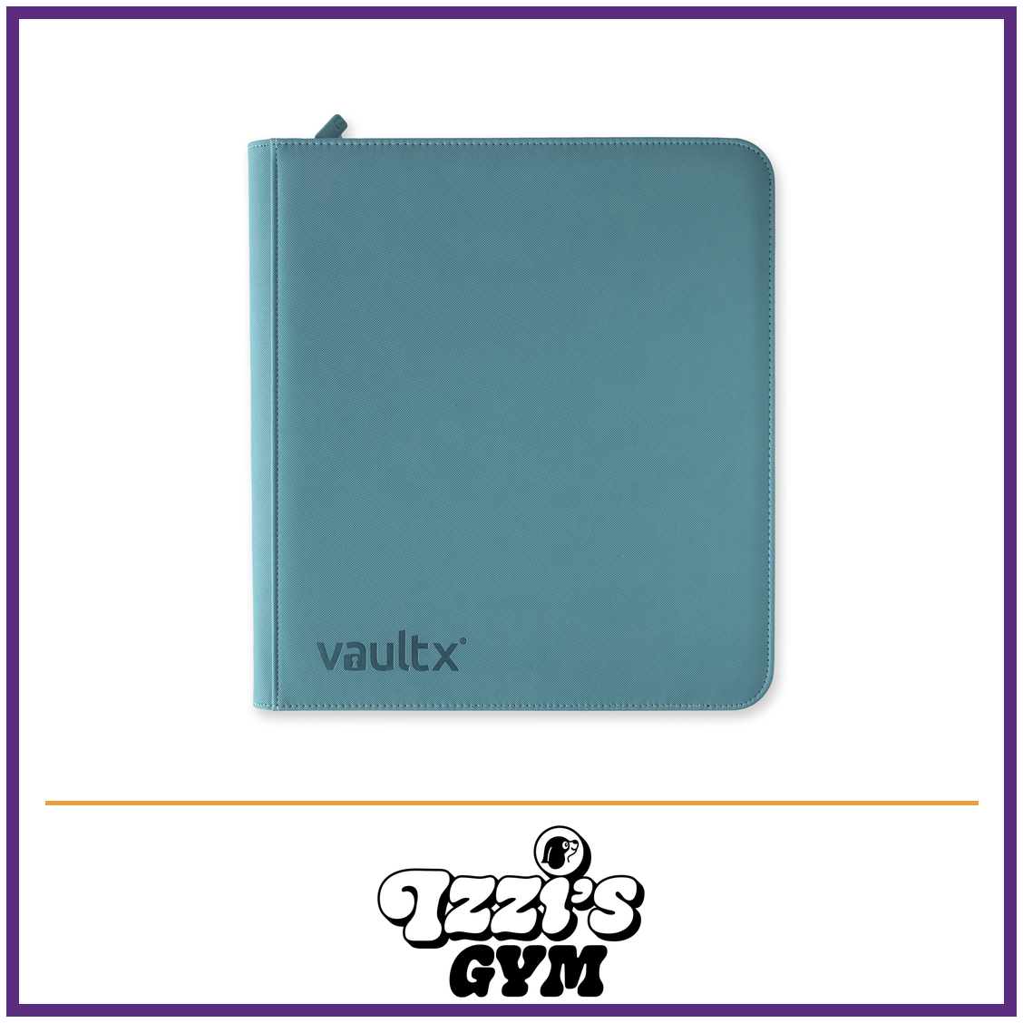 Vault X 12-Pocket Exo-Tec Zip Binder XL — Ocean Blue, manufacturer front-cover photo in approved Izzi’s Gym frame