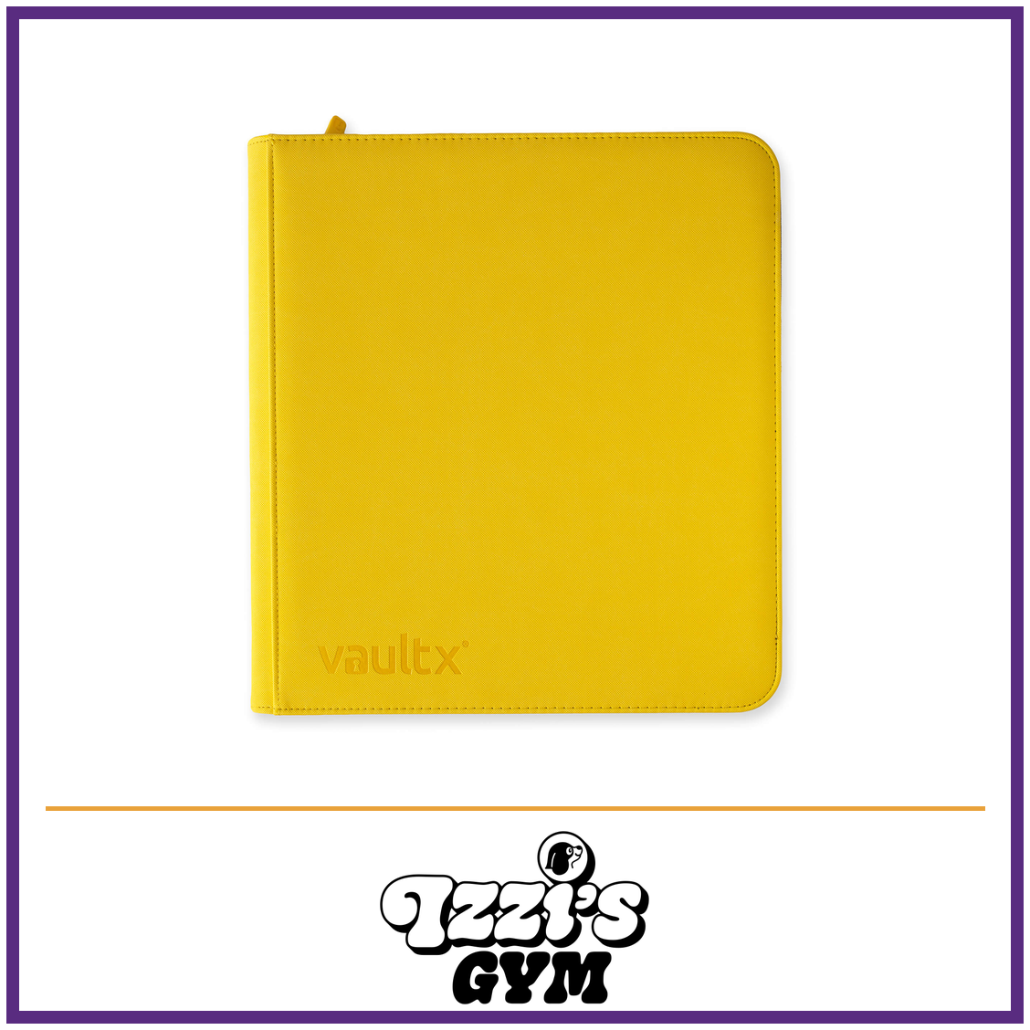 Vault X 12-Pocket Exo-Tec Zip Binder — Sunrise Yellow, manufacturer front-cover photo in approved Izzi’s Gym frame