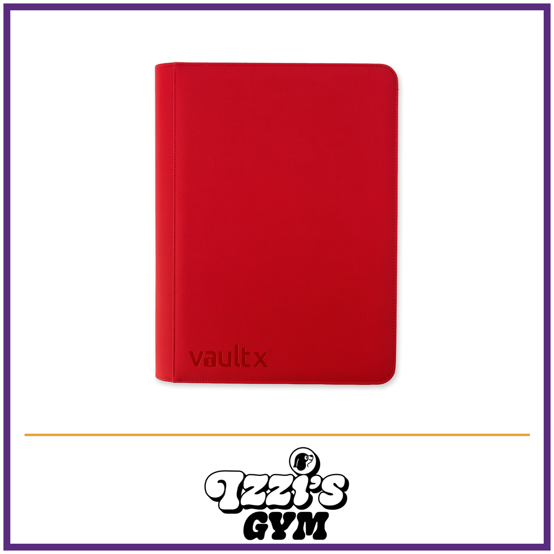 Vault X 16-Pocket Exo-Tec Zip Binder XXL — Fire Red, manufacturer front-cover photo in approved Izzi’s Gym frame