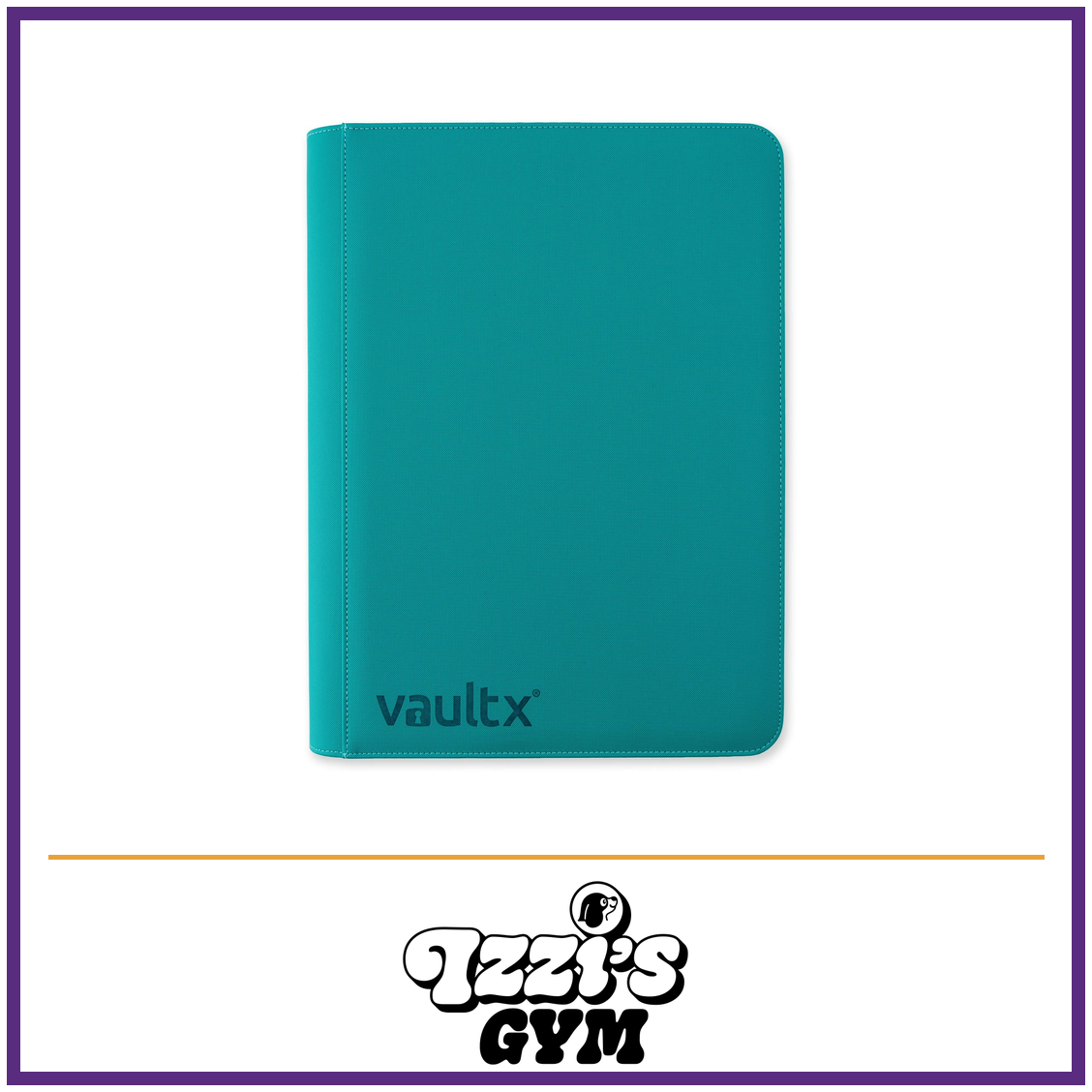 Vault X 16-Pocket Exo-Tec Zip Binder XXL — Ocean Blue, manufacturer front-cover photo in approved Izzi’s Gym frame
