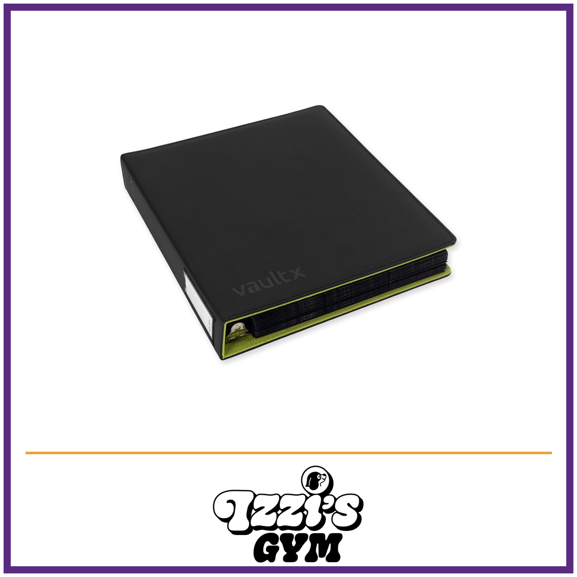 Vault X Slim Exo-Tec Ring Binder — Black / Electric Green, manufacturer front-cover photo in approved Izzi’s Gym frame