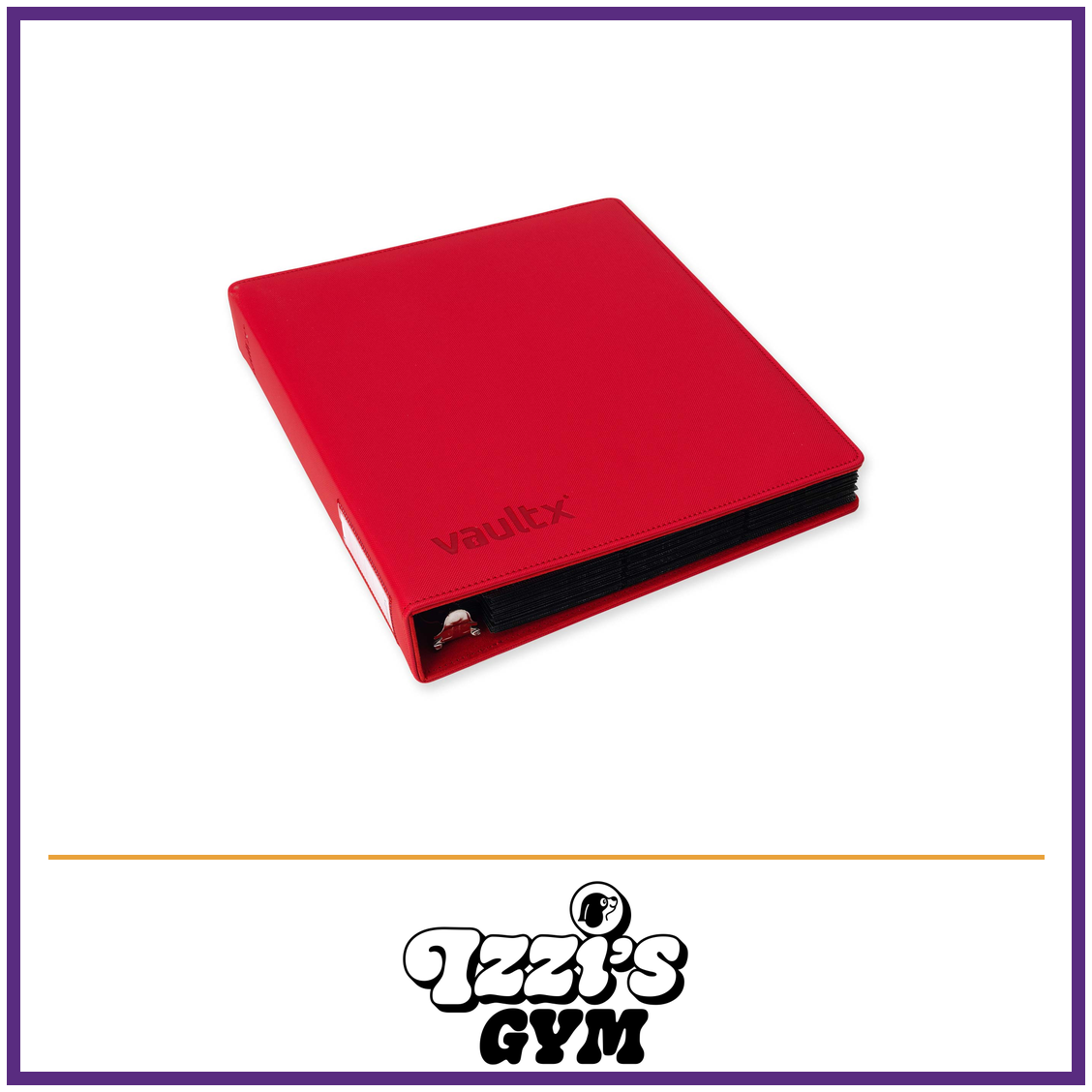 Vault X Slim Exo-Tec Ring Binder — Fire Red, manufacturer front-cover photo in approved Izzi’s Gym frame