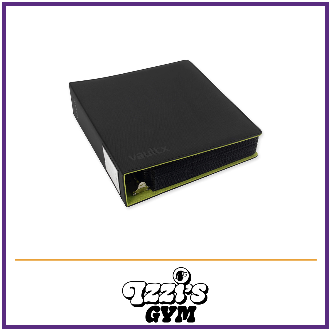 Vault X Large Exo-Tec Ring Binder — Black / Electric Green, manufacturer front-cover photo in approved Izzi’s Gym frame