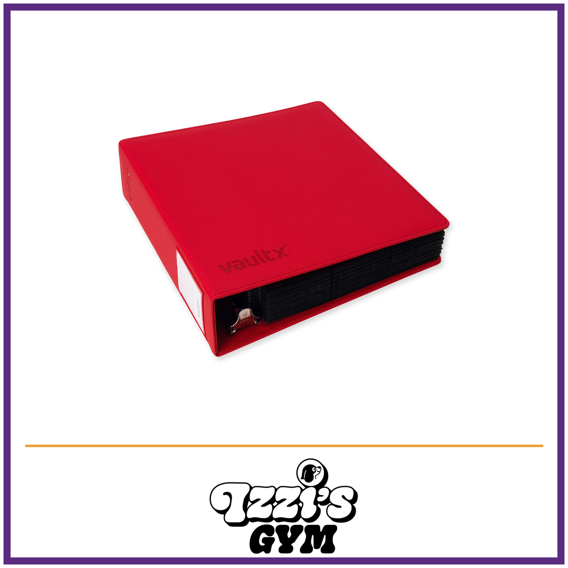 Vault X Large Exo-Tec Ring Binder — Fire Red, manufacturer front-cover photo in approved Izzi’s Gym frame