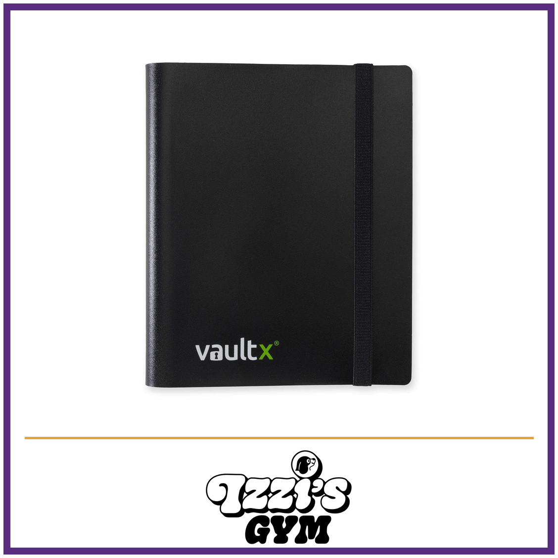 Vault X 4-Pocket Strap Binder — Black, manufacturer front-cover photo in approved Izzi’s Gym frame