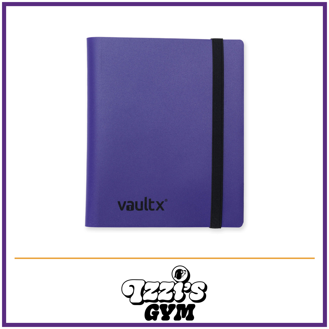 Vault X 4-Pocket Strap Binder — Purple, manufacturer front-cover photo in approved Izzi’s Gym frame