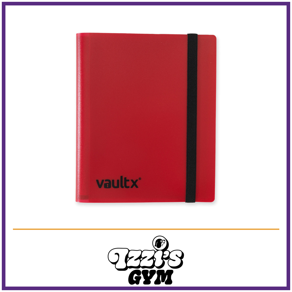 Vault X 4-Pocket Strap Binder — Red, manufacturer front-cover photo in approved Izzi’s Gym frame