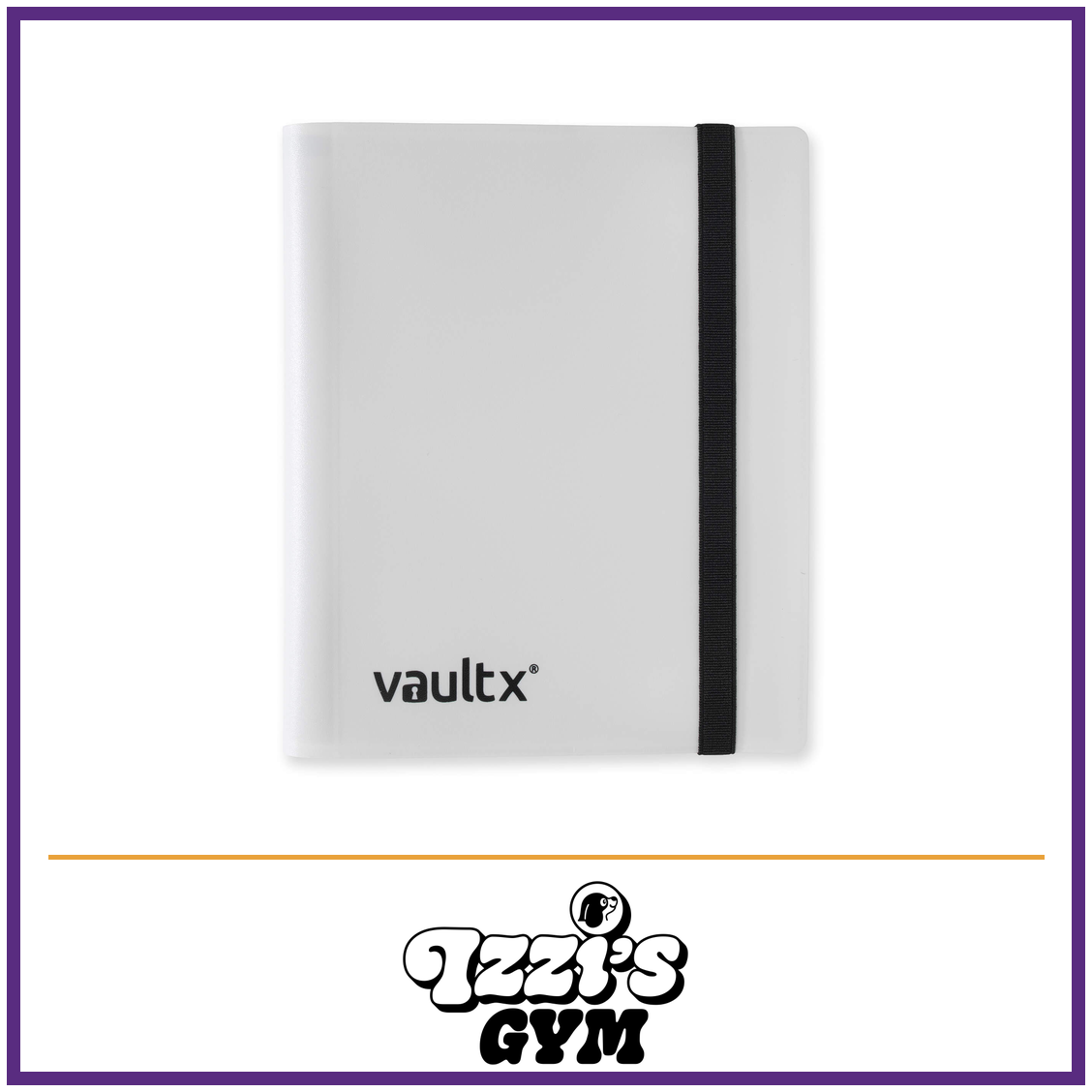 Vault X 4-Pocket Strap Binder — White, manufacturer front-cover photo in approved Izzi’s Gym frame