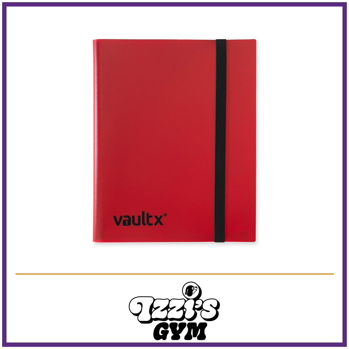 Vault X 9-Pocket Strap Binder — Red, manufacturer front-cover photo in approved Izzi’s Gym frame