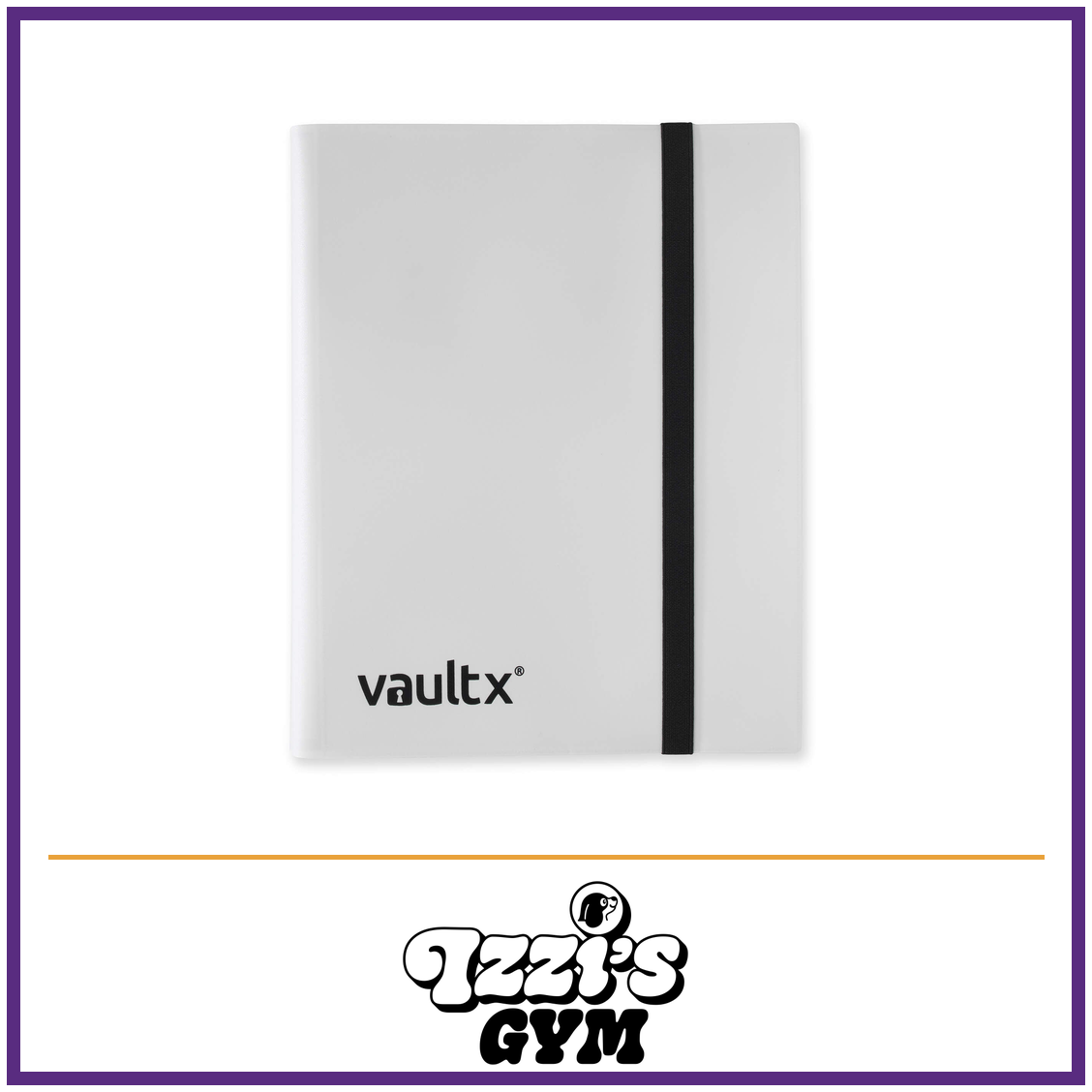 Vault X 9-Pocket Strap Binder — White, manufacturer front-cover photo in approved Izzi’s Gym frame