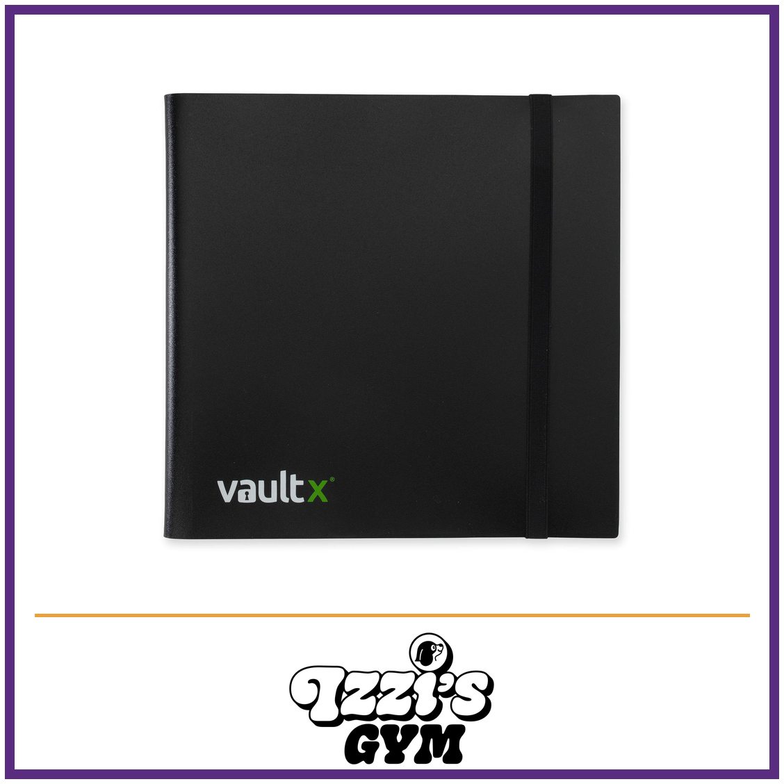 Vault X 12-Pocket Strap Binder — Black, manufacturer front-cover photo in approved Izzi’s Gym frame