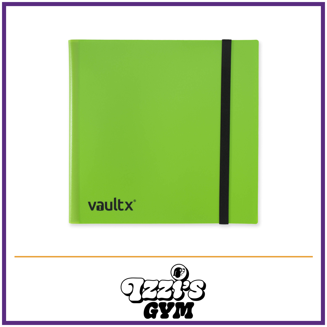 Vault X 12-Pocket Strap Binder — Green, manufacturer front-cover photo in approved Izzi’s Gym frame