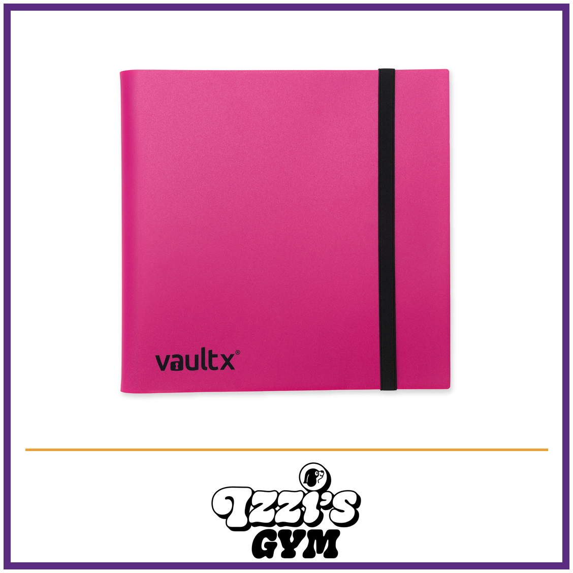 Vault X 12-Pocket Strap Binder — Pink, manufacturer front-cover photo in approved Izzi’s Gym frame