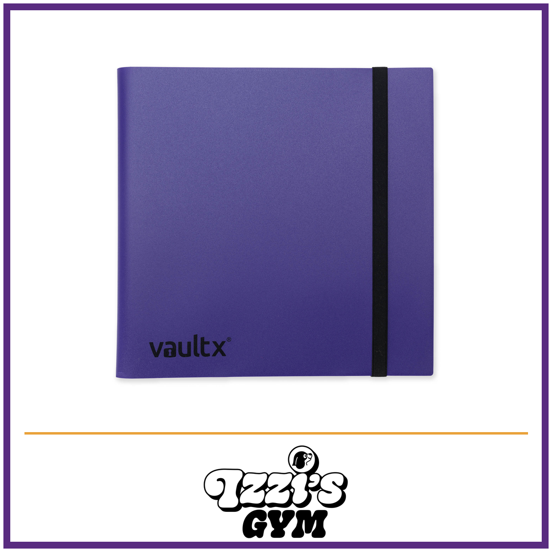 Vault X 12-Pocket Strap Binder — Purple, manufacturer front-cover photo in approved Izzi’s Gym frame