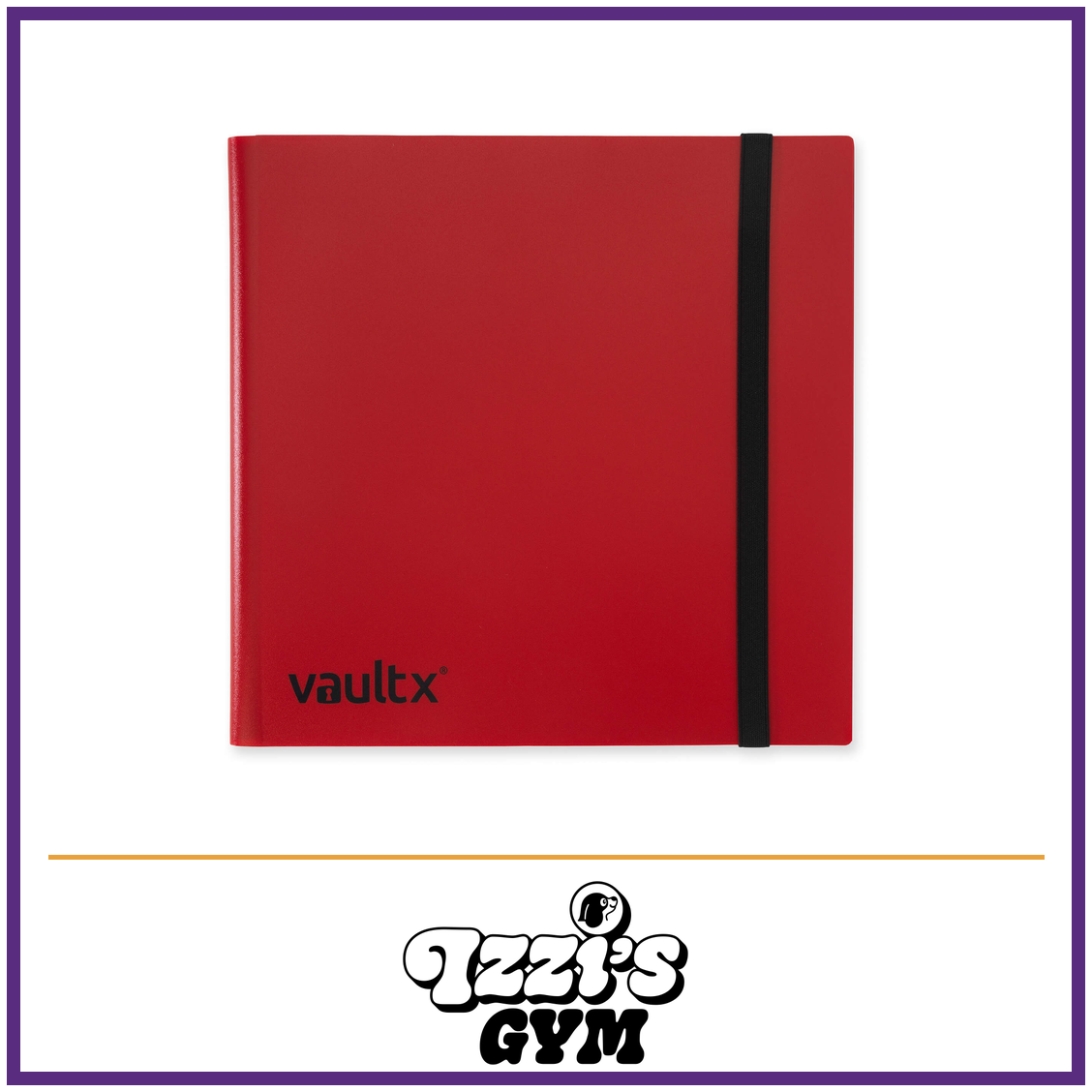 Vault X 12-Pocket Strap Binder — Red, manufacturer front-cover photo in approved Izzi’s Gym frame