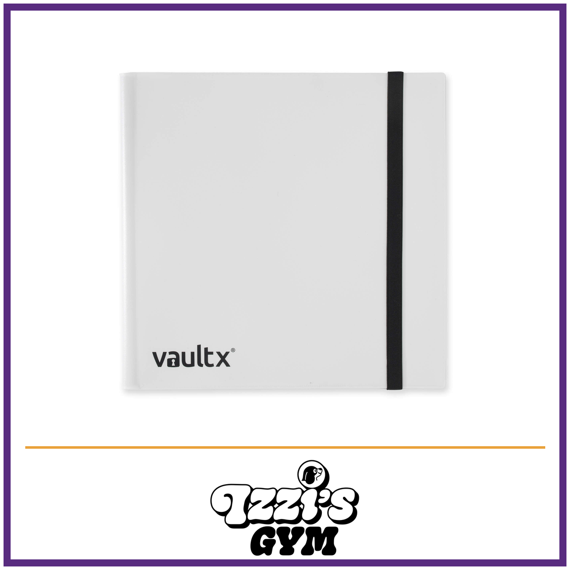 Vault X 12-Pocket Strap Binder — White, manufacturer front-cover photo in approved Izzi’s Gym frame