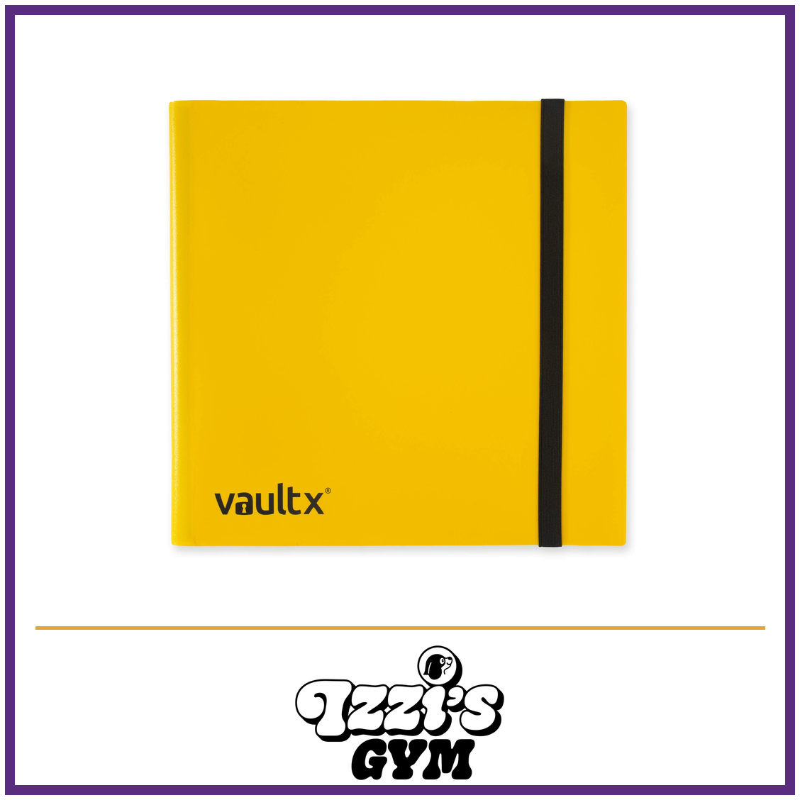 Vault X 12-Pocket Strap Binder — Yellow, manufacturer front-cover photo in approved Izzi’s Gym frame