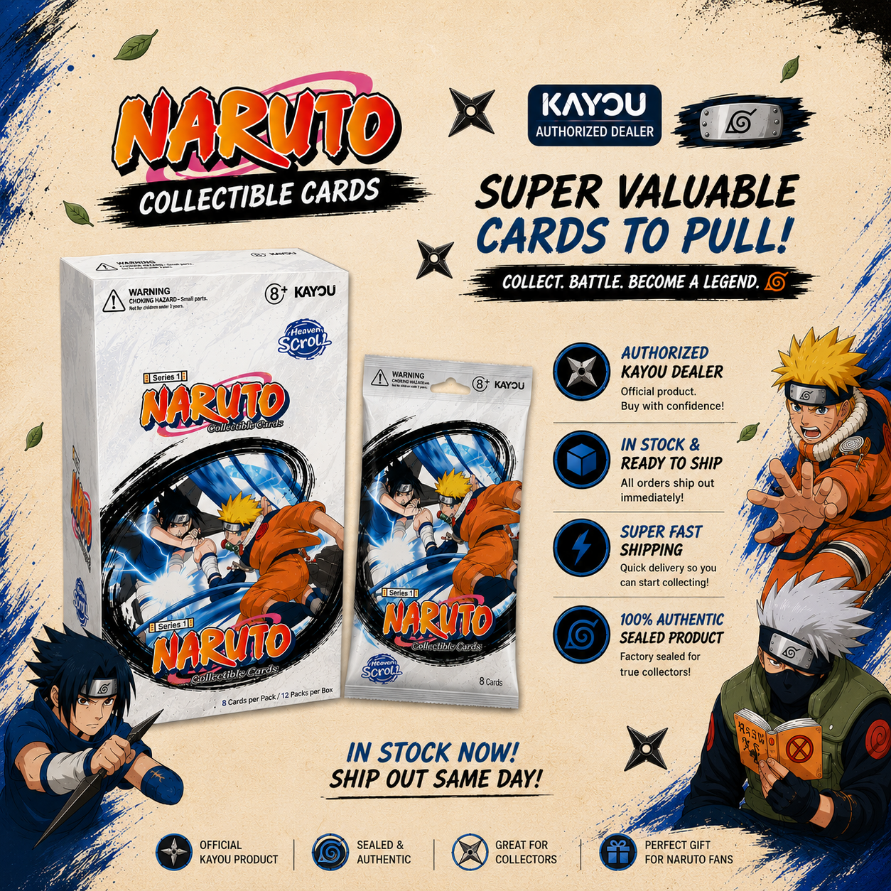 Kayou Naruto Heaven Scroll Series 1 Sealed English Booster Box Trading Cards